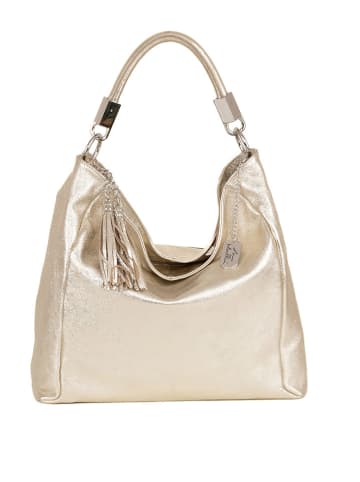 Anna Morellini Leder-Schultertasche "Alessandra" in Gold - (B)38 x (H)36 x (T)14 cm
