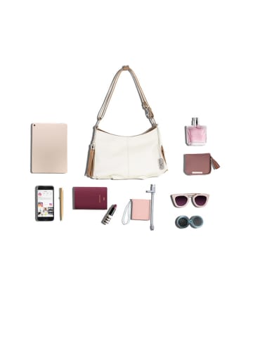 Anna Morellini Leder-Schultertasche "Mia" in Creme - (B)30 x (H)20 x (T)8 cm