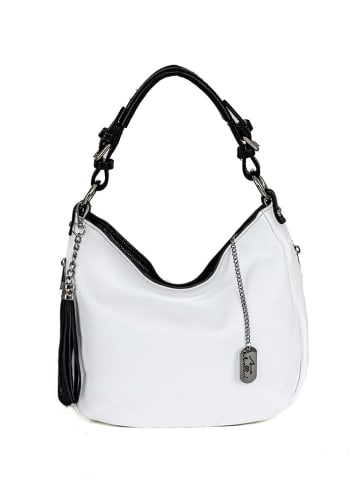 Anna Morellini Leder-Schultertasche "Fiorella" in Weiß - (B)30 x (H)27 x (T)9 cm