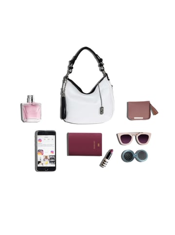 Anna Morellini Leder-Schultertasche "Fiorella" in Weiß - (B)30 x (H)27 x (T)9 cm
