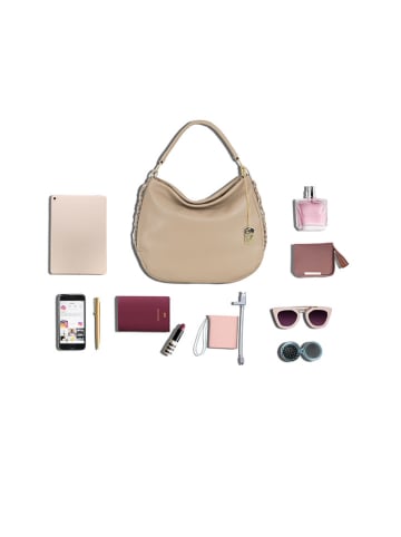 Anna Morellini Leder-Henkeltasche "Sylvana" in Beige - (B)33 x (H)30 x (T)11 cm