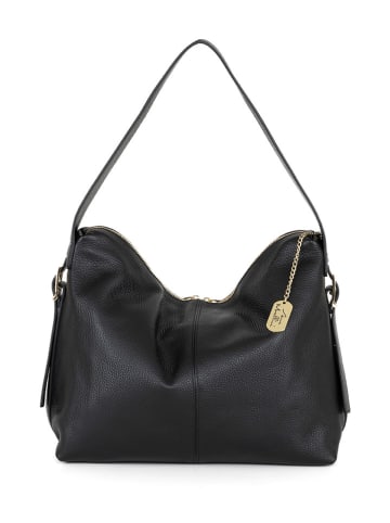 Anna Morellini Leder-Schultertasche "Milina" in Schwarz - (B)37 x (H)28 x (T)14 cm