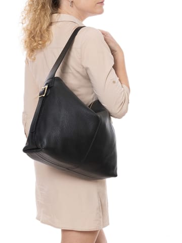 Anna Morellini Leder-Schultertasche "Milina" in Schwarz - (B)37 x (H)28 x (T)14 cm
