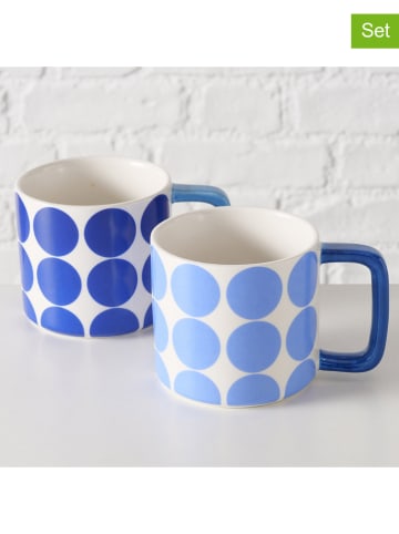 Boltze 2-delige set: koppen "Elysa" blauw/wit - 350 ml