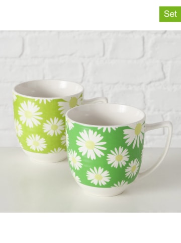 Boltze 2-delige set: mokken "Daisie" groen/wit - 400 ml