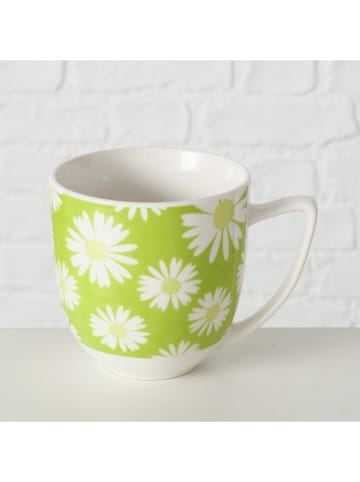 Boltze 2-delige set: mokken "Daisie" groen/wit - 400 ml