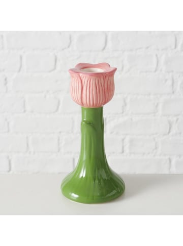 Boltze Kerzenleuchter "Elisa" in Grün/ Rosa - (H)14 cm