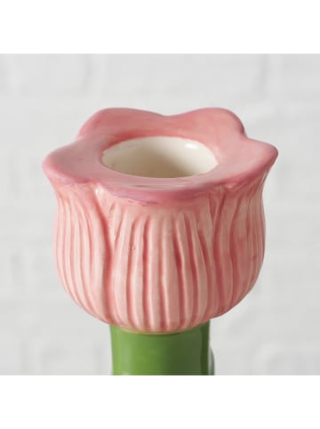 Boltze Kerzenleuchter "Elisa" in Grün/ Rosa - (H)14 cm