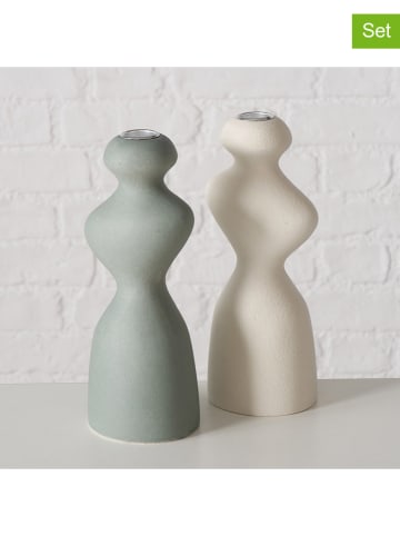 Boltze 2er-Set: Kerzenleuchter "Morana" in Grau/ Creme - (H)22 cm