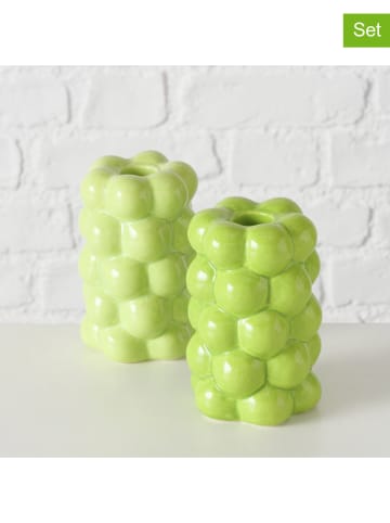 Boltze 2er-Set: Kerzenleuchter "Verdura" in Grün - (H)12 cm