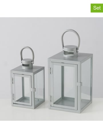 Boltze 2-delige set: lantaarns "Arana" lichtgrijs