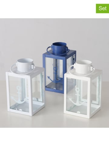 Boltze 3er-Set: Laternen "Hallig" in Weiß/ Blau - (H)11 cm