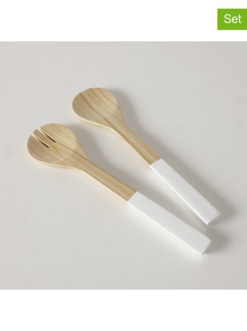 Boltze 2tlg. Salatbesteck-Set "Bambo" in Beige/ Weiß - (L)29 cm