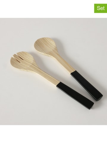 Boltze 2tlg. Salatbesteck-Set "Bambo" in Beige/ Schwarz - (L)29 cm