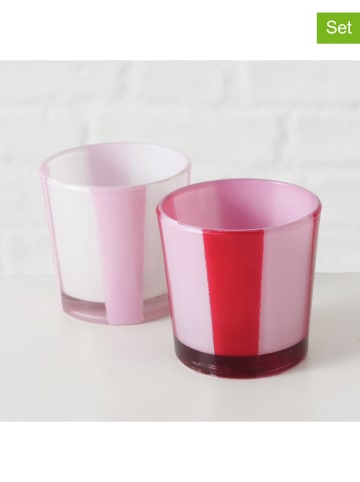 Boltze 2er-Set: Teelichthalter "Tisano" in Weiß/ Rosa/ Rot - (H)6 x Ø 6 cm