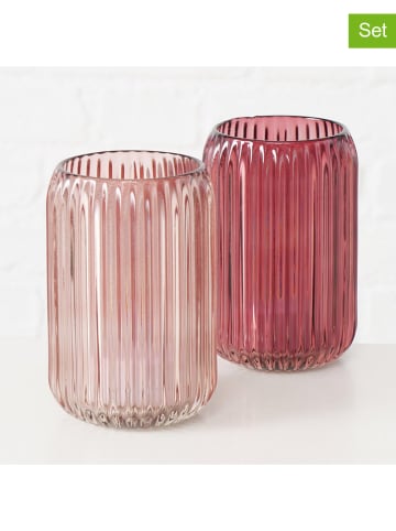 Boltze 2er-Set: Windlichter "Remsa" in Pink/ Rosa - (H)12,5 x Ø 8 cm