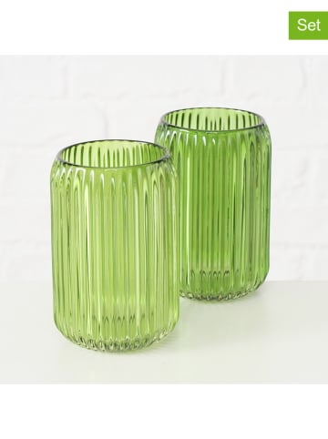Boltze 2-delige set: windlichten "Remsa" groen - (H)12,5 x Ø 8 cm