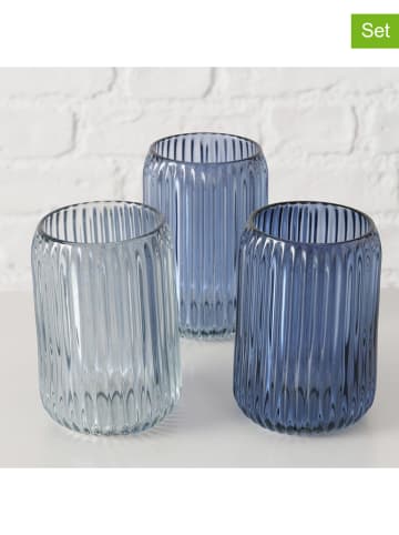 Boltze 3er-Set: Windlichter "Remsa" in Transparent/ Blau - (H)12,5 x Ø 8,3 cm