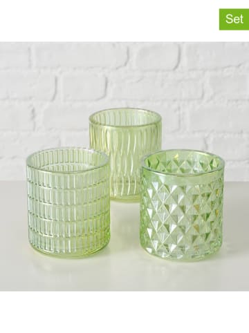 Boltze 3-delige set: windlichten "Siara" groen - (H)9 x Ø 8 cm