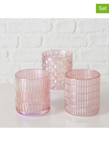 Boltze 3er-Set: Windlichter "Siara" in Rosa - (H)9 x Ø 8 cm