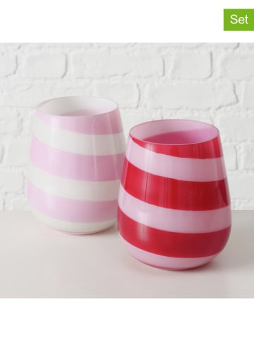 Boltze 2er-Set: Windlichter "Tisano" in Weiß/ Rosa/ Rot - (H)15 x Ø 13 cm