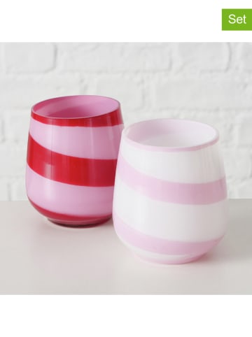 Boltze 2er-Set: Windlichter "Tisano" in Weiß/ Rosa/ Rot - (H)8,5 x Ø 7,8 cm