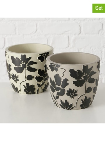 Boltze 2-delige set: overpotten "Esra" crème/beige/zwart - (H)11,5 x Ø 13 cm