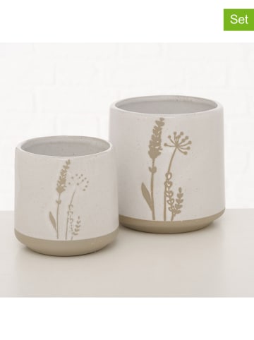 Boltze 2er-Set: Übertöpfe "Joanna" in Weiß/ Beige - (H)10 x Ø 10 cm