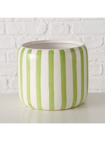 Boltze Übertopf "Linea" in Weiß/ Grün - (H)14,8 x Ø 17,8 cm