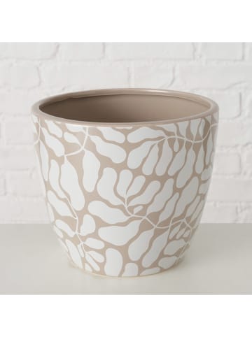 Boltze 2-delige set: overpotten "Tysko" beige/wit - (H)11 x Ø 13 cm
