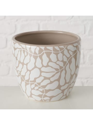 Boltze 2-delige set: overpotten "Tysko" beige/wit - (H)11 x Ø 13 cm