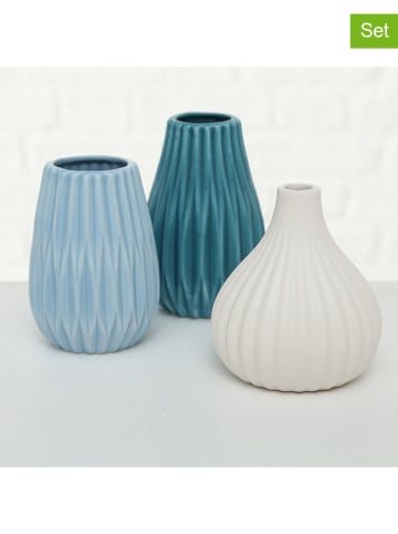 Boltze 3er-Set: Vasen ''Wilma'' in Hellblau/ Türkis/ Weiß - (H)12 cm