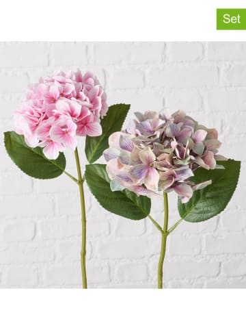 Boltze 2er-Set: Kunstblumen "Hortensie" in Grün/ Rosa - (H)46 cm