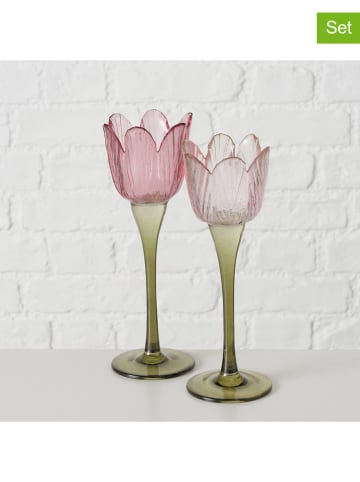 Boltze 2er-Set: Windlichter "Tulli" in Rosa/ Pink - (H)23,4 x Ø 8,3 cm