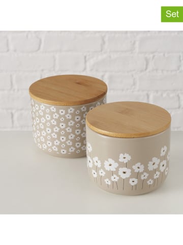 Boltze 2-delige set: voorraadpotten "Canea" beige/wit - (H)9 x Ø 11 cm
