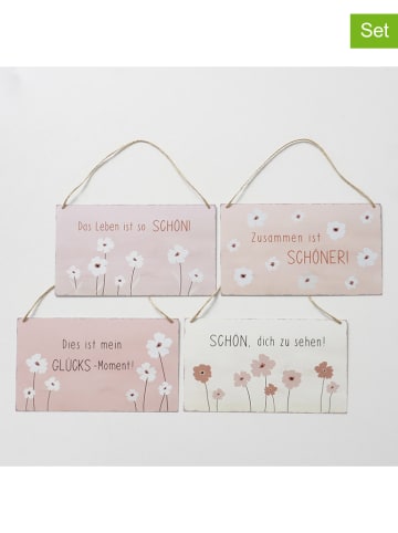 Boltze 4er-Set: Schilder "Canea" in Rosa/ Weiß - (B)28 x (H)16 cm