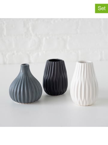 Boltze 3er-Set: Vasen ''Wilma'' in Grau/ Schwarz/ Weiß - (H)12,5 cm