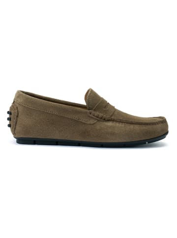 British Passport Leder-Mokassins in Taupe