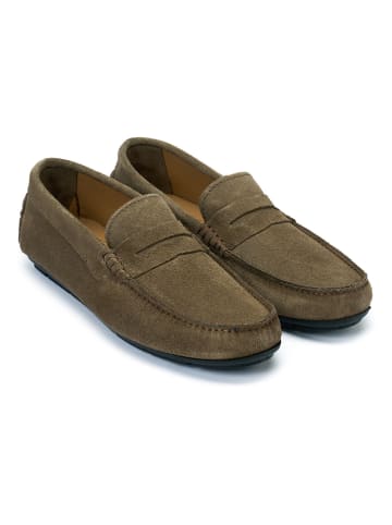 British Passport Leder-Mokassins in Taupe