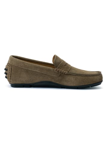 British Passport Leder-Mokassins in Taupe