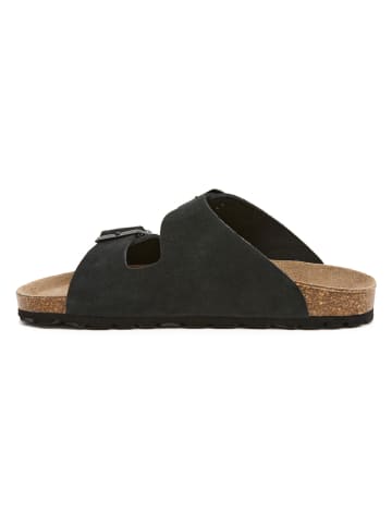billowy Leder-Pantoletten in Schwarz