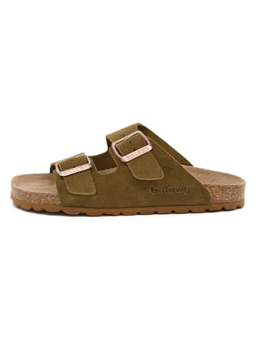 billowy Skórzane klapki w kolorze khaki