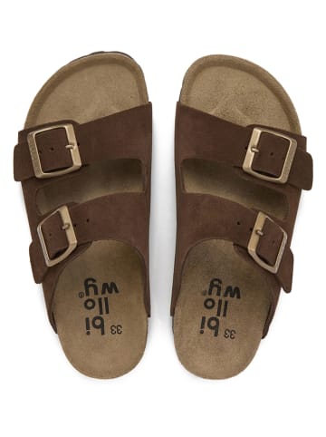 billowy Leren slippers bruin