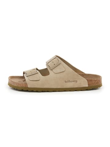 billowy Leder-Pantoletten in Beige