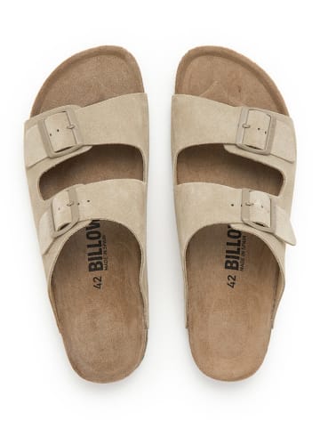 billowy Leder-Pantoletten in Beige