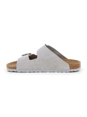 billowy Leder-Pantoletten in Grau