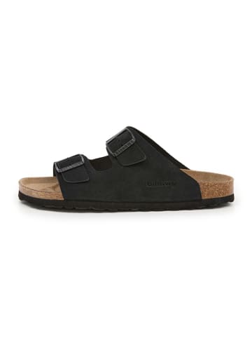 billowy Leder-Pantoletten in Schwarz