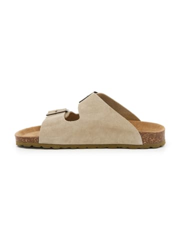 billowy Leder-Pantoletten in Khaki