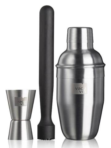 Vacu Vin 3-delige cocktailset zilverkleurig/zwart