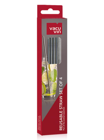 Vacu Vin 3-delige set: rietjes zilverkleurig - (L)25 cm